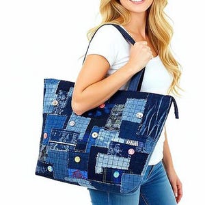 Jeansväska Återvunnen denimväska Stor jeansväska Levi-denimväska Stor lappad denimväska Jeansväska Stor denimhandväska Jeansväska Levis shopper-tote