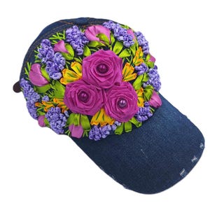 Embroidery Rose Baseball Cap - Etsy display picture 1