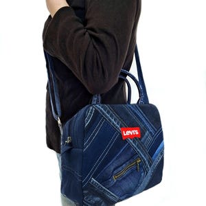 Denim Crossbody Bag Upcycled Jean Bag Zipped Denim Recycled Crossbody Bag Upcycle Jean Shoulder Levi Jean Bag Upcycle Purse Made Out of Jean image 3