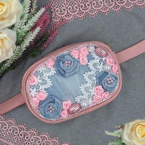 Embroidered Eco Leather Belt Bag: Upcycled Jean Crossbody Fanny Pack