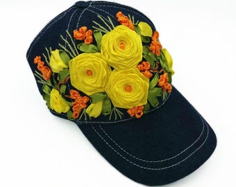 Floral Baseball Cap for Women Embroidery Floral Baseball Cap Hand Embroidered Hat Baseball Cap Women Embroidered Ball Cap Hats for Women