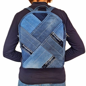 Recycled Denim Backpack Purse: Upcycled Blue Jean Rucksack