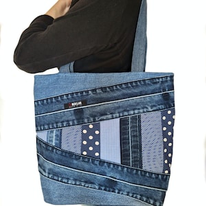 Jean Tote Upcycled Denim Levi Bag Upcycled Denim Tote Large Denim Shoulder Bag Big Patched Denim Bag Jean Handbag Denim Patchwork Purses