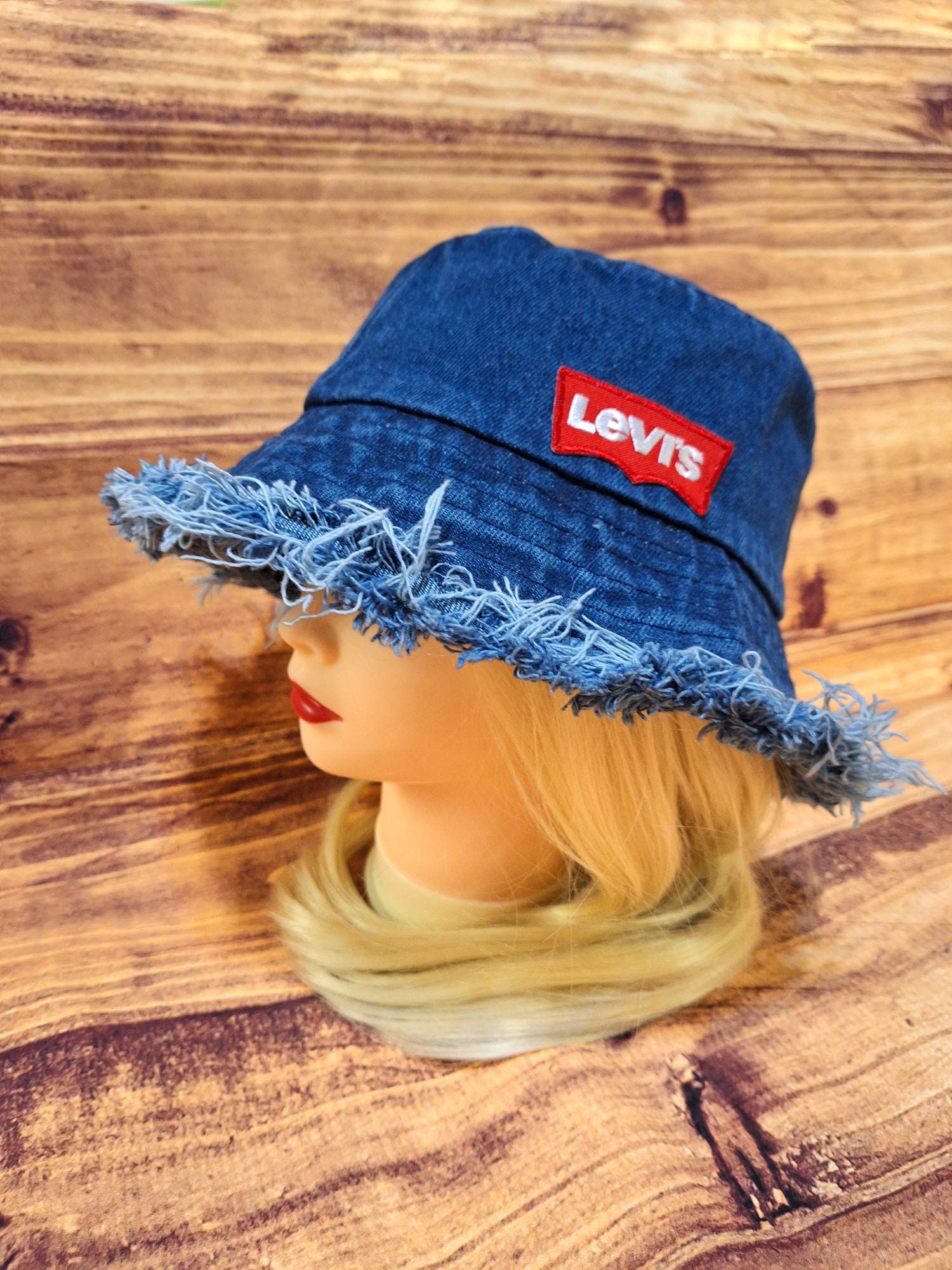 Unisex Denim Distressed Bucket Hat Recycled Denim Xl Ripped Levi