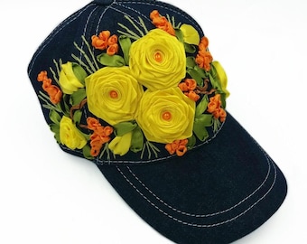 Hand Embroidered Hat Women Floral Embroidered Hat Embroidered Baseball Cap Wildflower Embroidery Hat Flower Hat Baseball Cap With Embroidery