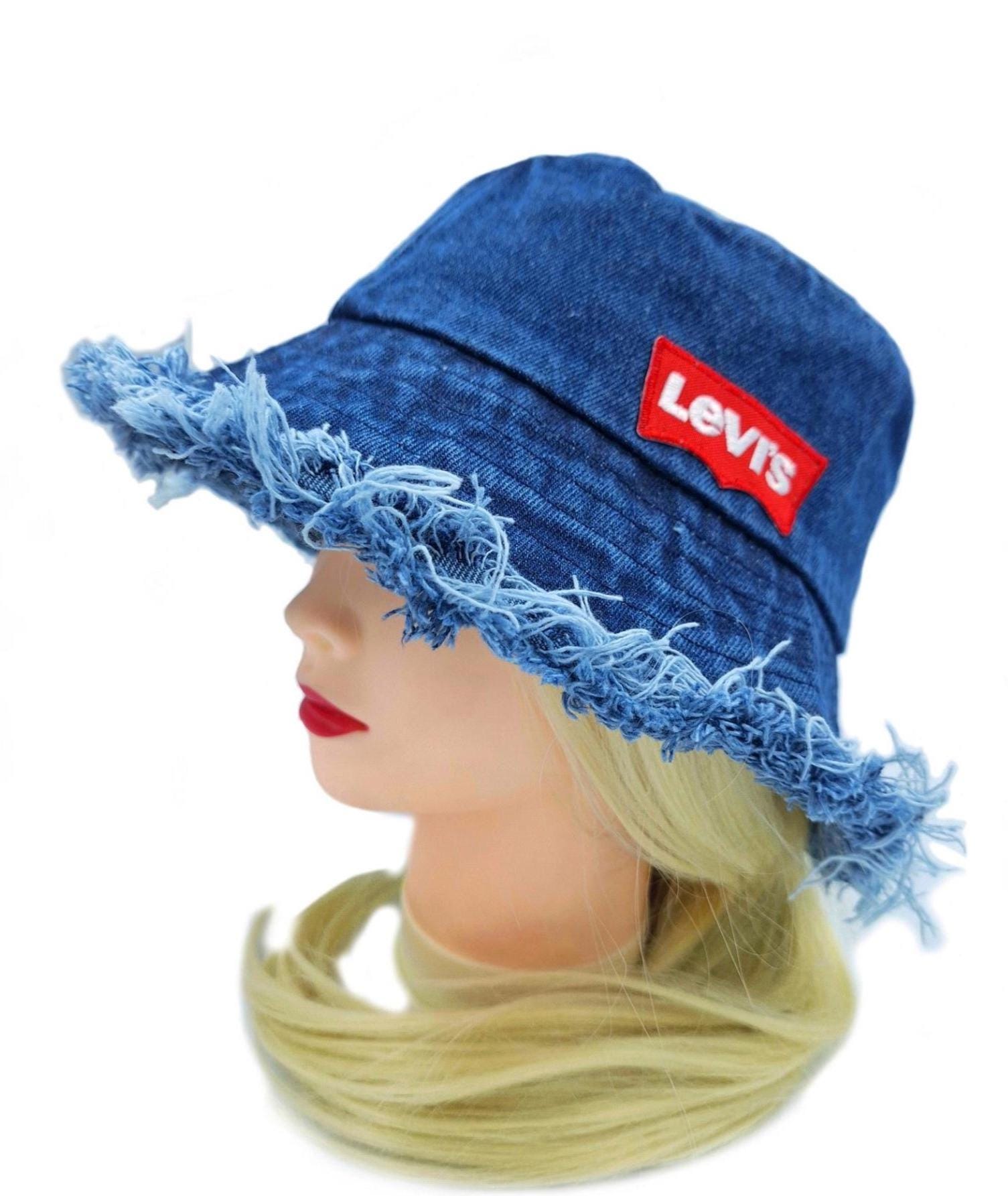 Boho Denim Bucket Hat Levis Upcycled Vintage Style Unisex Denim