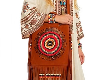 Bohemian Fringe Tote Bag: Faux Suede Handbag with Ethnic Embroidery