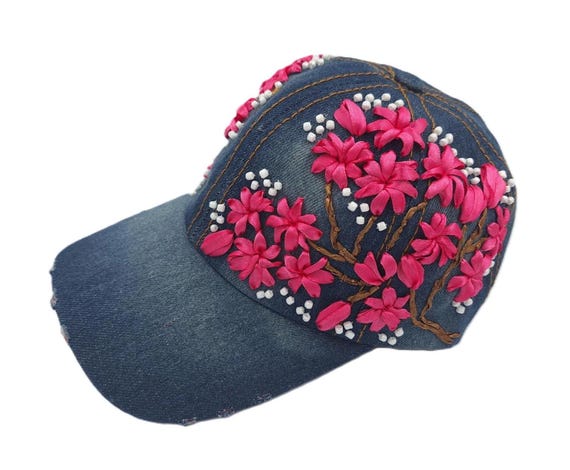 Embroidered Denim Cap with Red Floral Design il_fullxfull.5237547710_freg.jpg main image 2