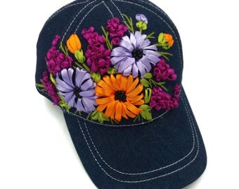 Hand Embroidered Hat Women Baseball Caps Embroidered Hat Embroidery Women Cap, Cap With Flowers Embroidered Ball Cap Women, Hat With Flowers