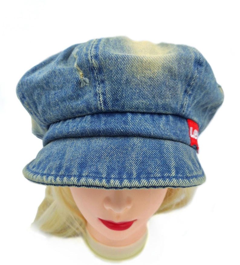 Upcycled Levis Denim 23"/58 cm Newsboy Cap Boho Oversized Jean Hat in Street Fashion Style Gatsby Fabric Cap Unisex Denim Hat Levis Jean Hat image 13