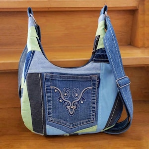 Recycled Denim Hobo Bag: Boho Patchwork Crossbody