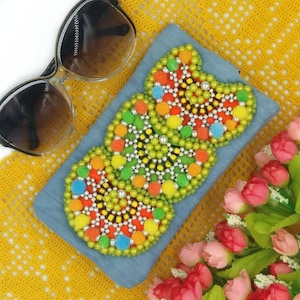 Denim Sunglasses Case: Beaded Embroidery Eyeglass Pouch