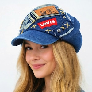 Handmade Denim Patchwork Newsboy Cap 59cm/23,23”, Boho Blue Jean Hat, Levis Recycled Denim Baker Boy Cap, Street Style Fall Hat, Unique Gift