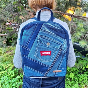 Levis Jeans Rucksack Geldbörse: Patchwork Blue Jean Rucksack, Levi Jean Büchertasche, Levi Jean Geldbörse, Levis Jeans Rucksack, Blauer Jeans Rucksack