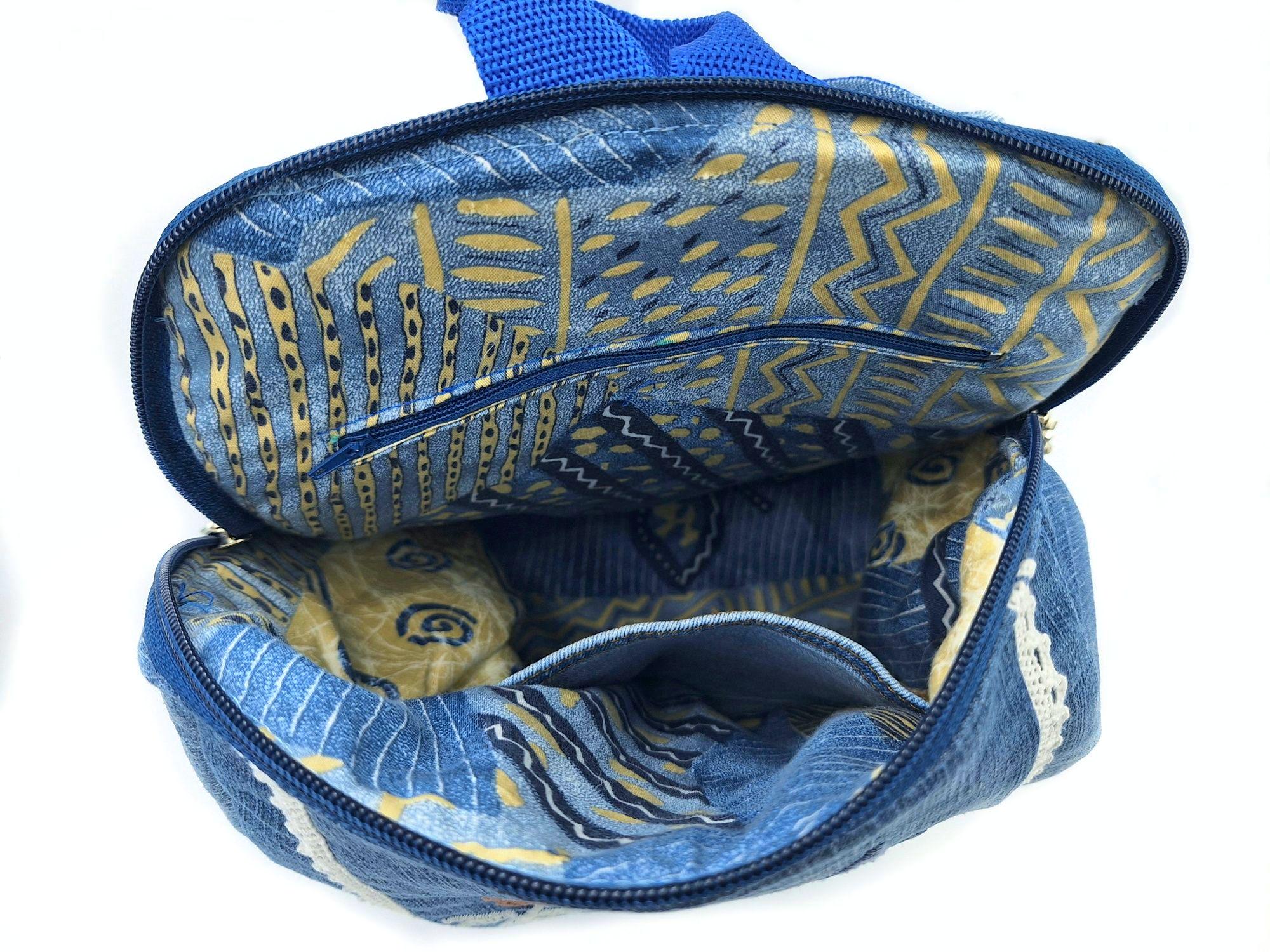 Blue Backpack Denim Floral Vine Print NWT Embroidered Wildflower Denim Backpack: Recycled Jean  main image 2