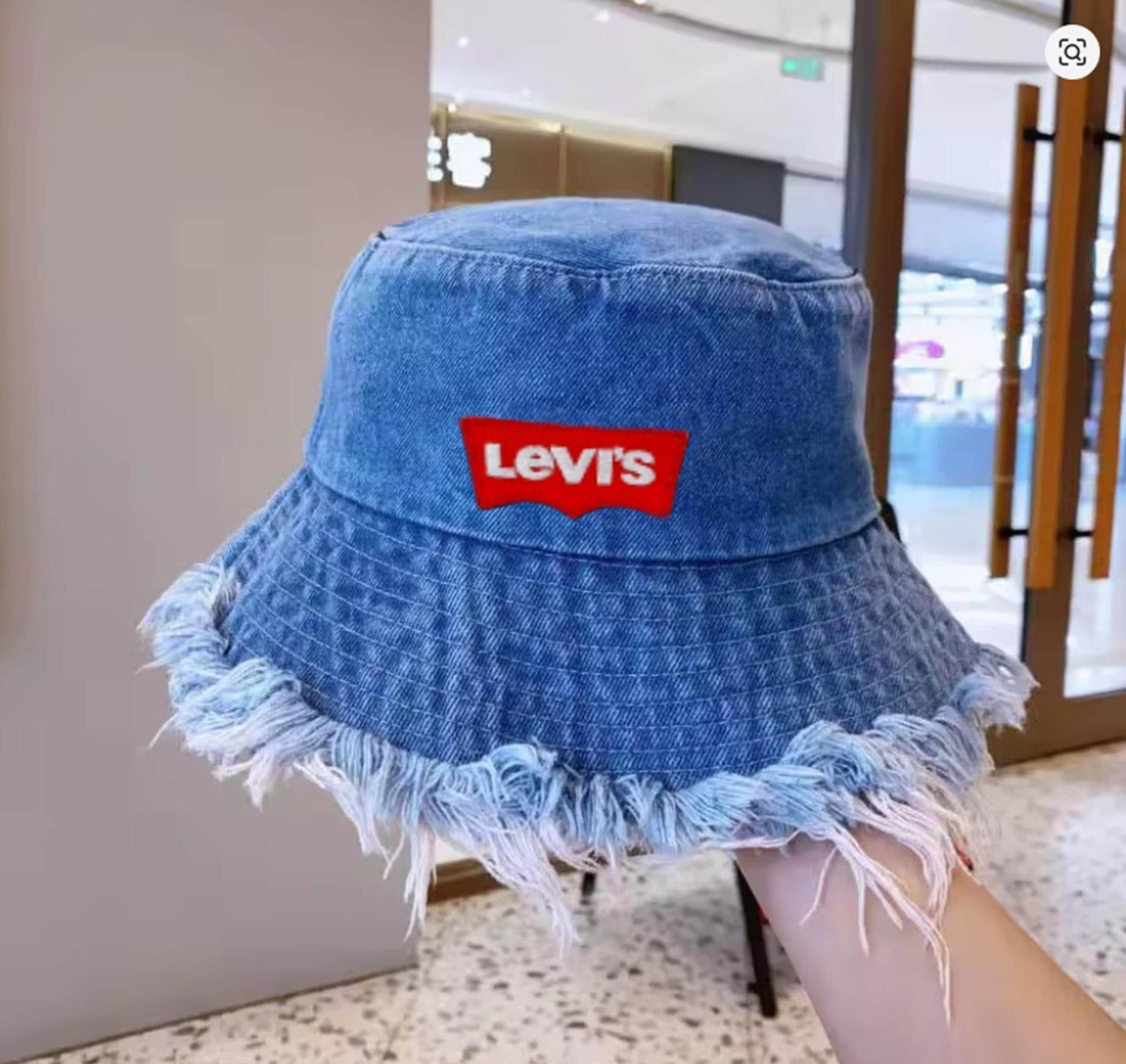Boho Denim Bucket Hat Levis Upcycled Vintage Style Unisex Denim