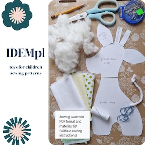 Modello giraffa pdf, senza istruzioni di cucito, modelli per auto-cucire, modello peluche da cucire, file pdf da stampare, altezza 33 cm