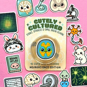 Neurowetenschappelijke stickerset in petrischaal, wetenschappelijk cadeau voor geneeskundestudenten, cadeau voor promovendi, stickerset voor wetenschappelijke notities