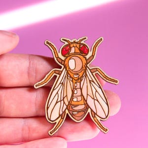 Spilla scientifica sulla Drosophila, graziosa spilla in legno fatta a mano raffigurante l'organismo modello del moscerino della frutta, spilla di genetica, regalo per ricercatori.