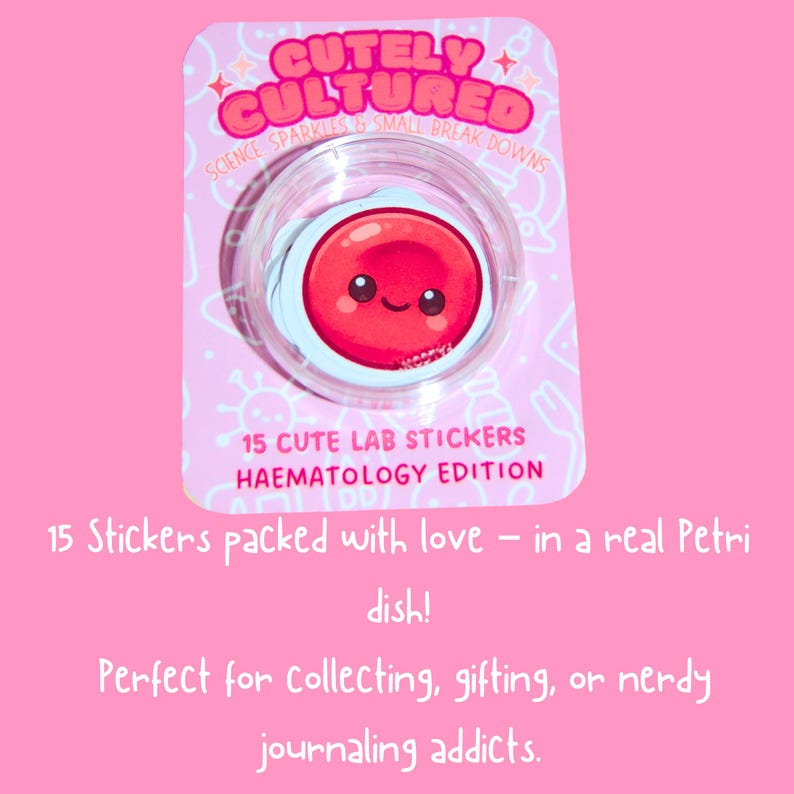 Red Lab Stickers Hematology Sticker Set in Petri Dish, 15 Mini Kawaii Lab Stickers ...