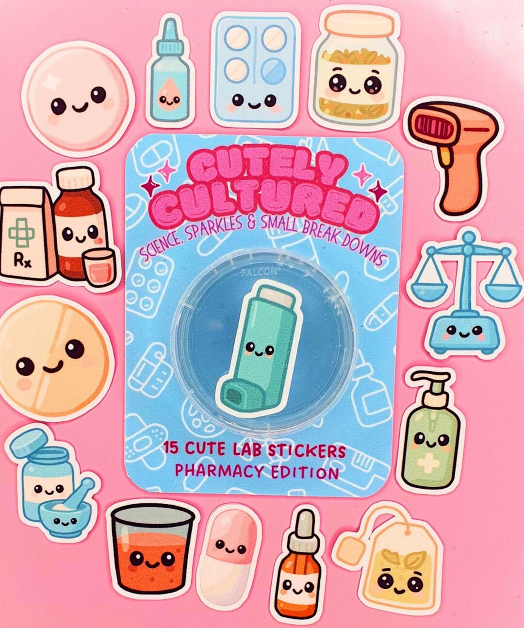 Pharmacology Sticker Set – 15 Mini Kawaii Lab Stickers in Petri Dish ...
