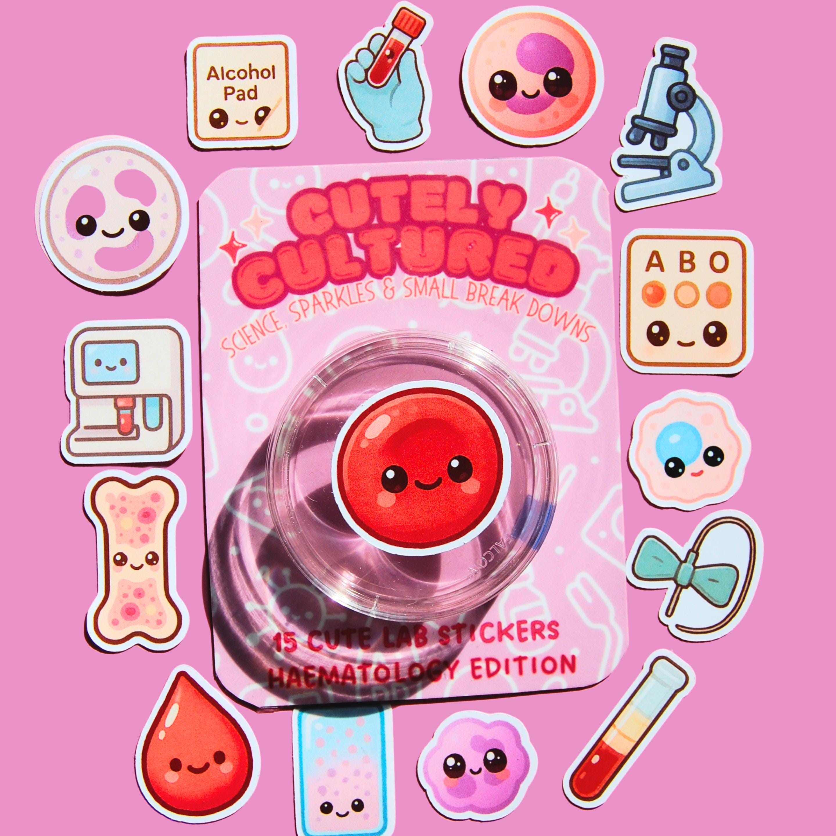 Hematology Sticker Set in Petri Dish, 15 Mini Kawaii Lab Stickers ...