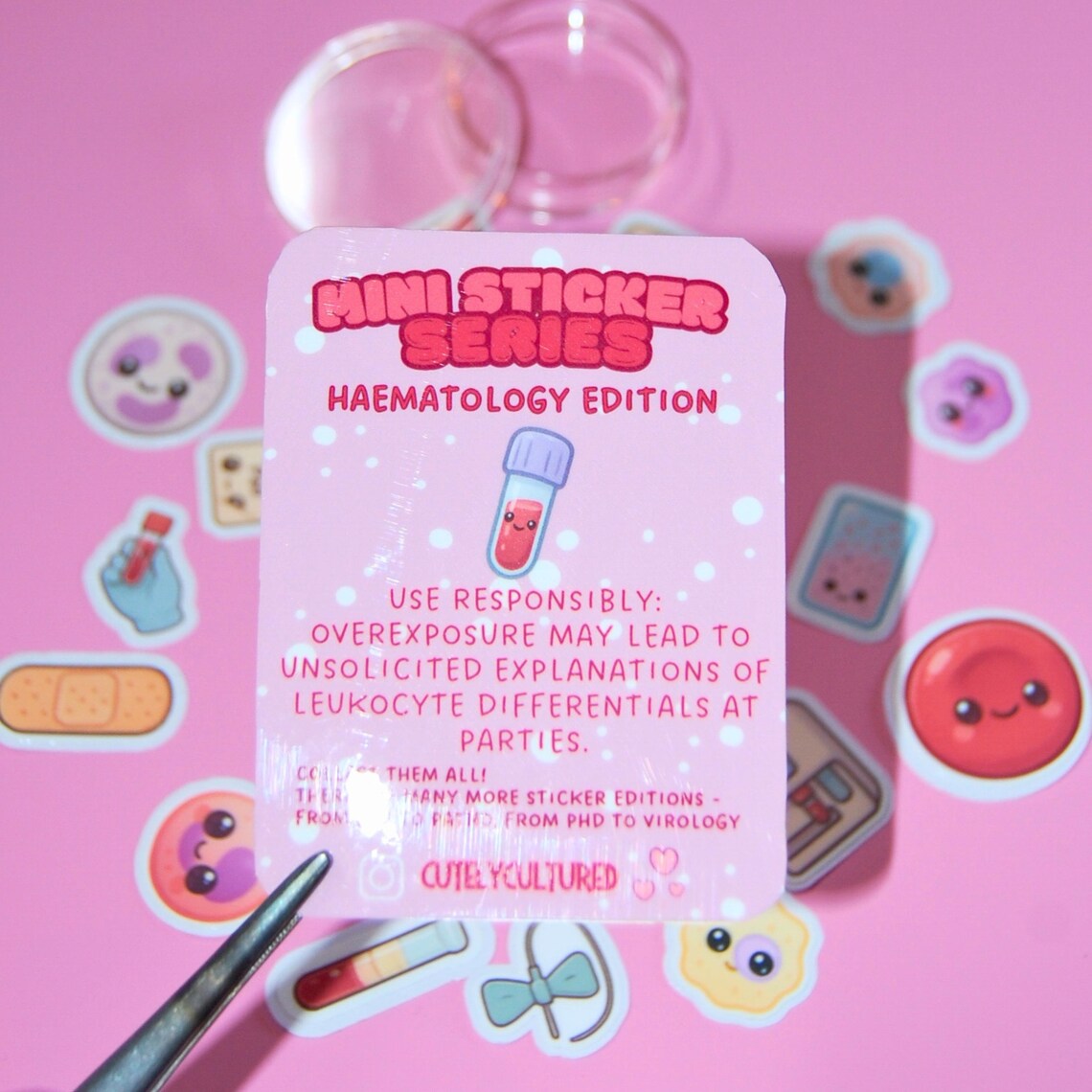 Hematology Sticker Set in Petri Dish, 15 Mini Kawaii Lab Stickers ...