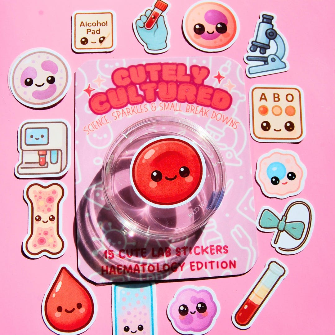 Hematology Sticker Set in Petri Dish, 15 Mini Kawaii Lab Stickers ...