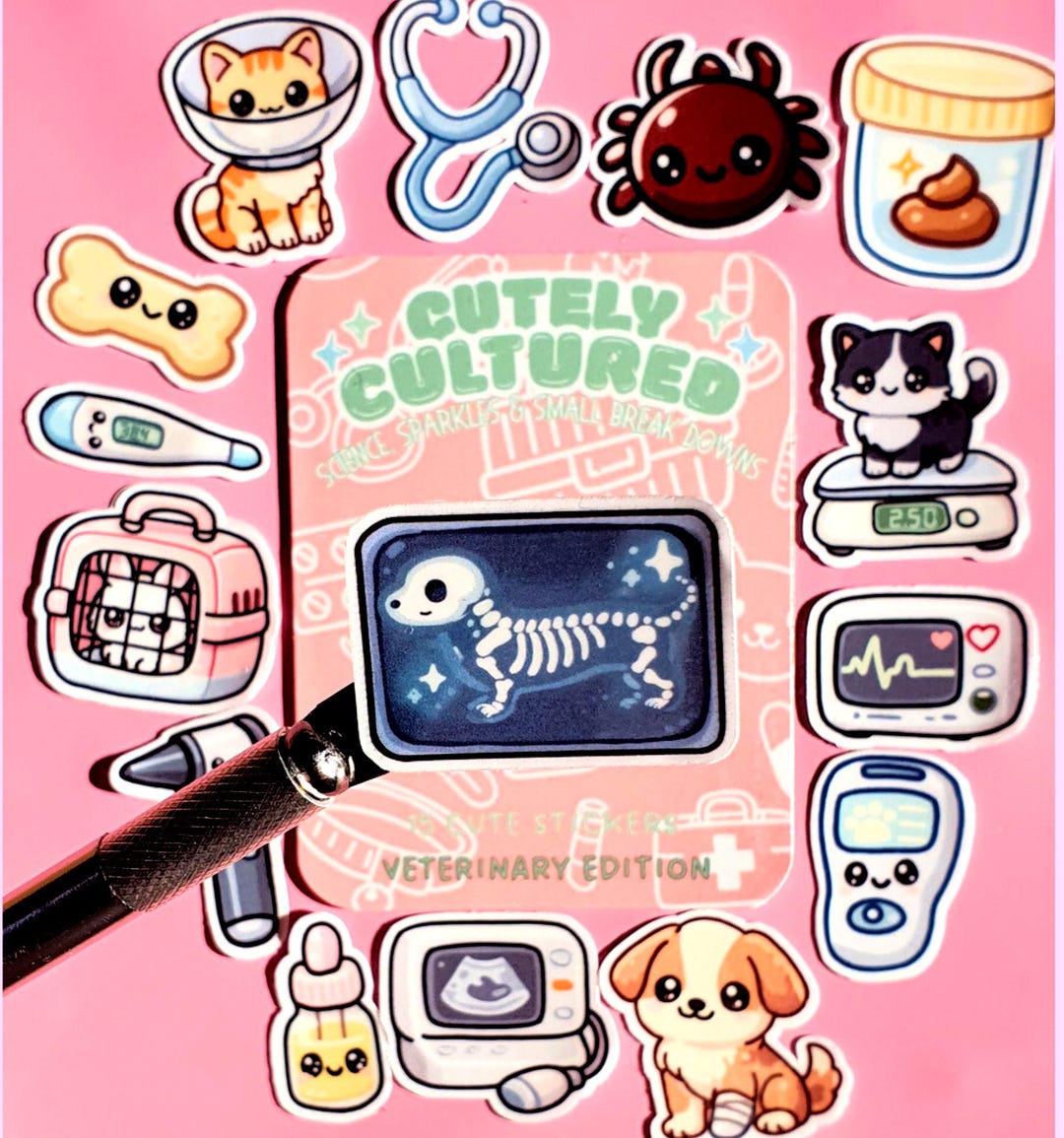 Veterinary Mini Sticker Set, 15 Cute Vet and Vet Tech Stickers in Petri ...