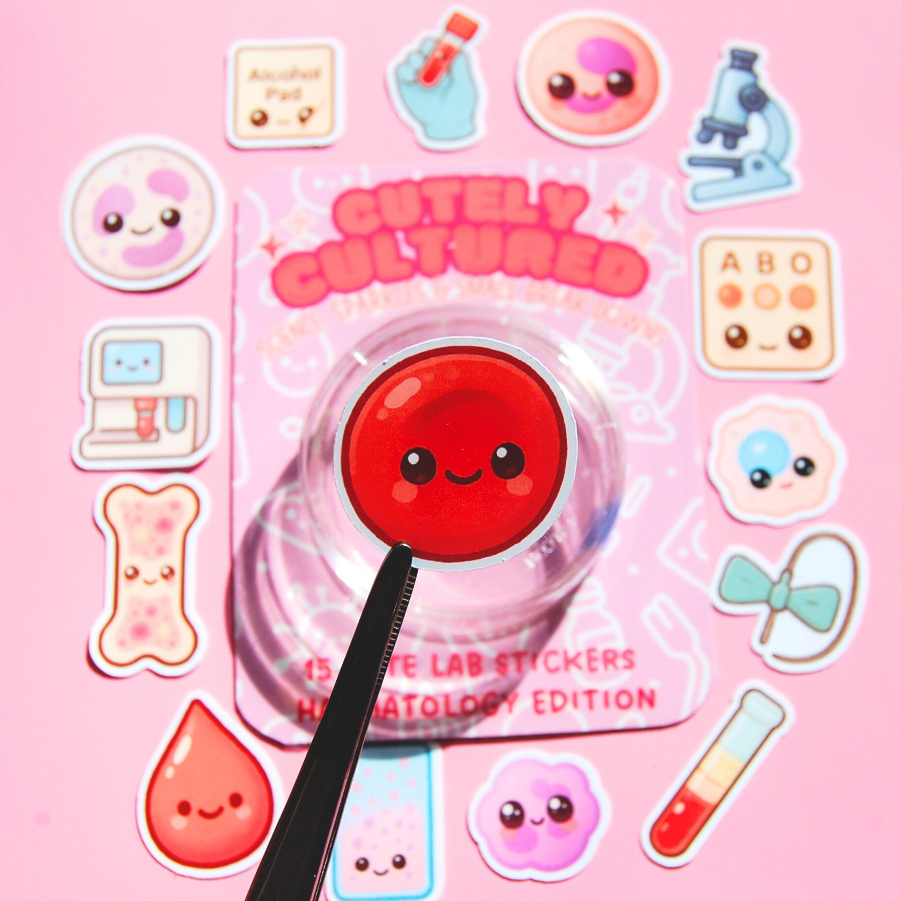 Hematology Sticker Set in Petri Dish, 15 Mini Kawaii Lab Stickers ...