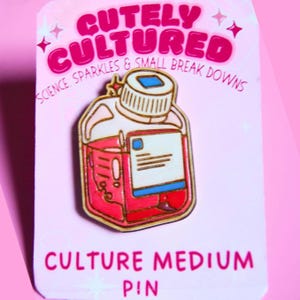 Pin de botella de medio de cultivo celular, Pin DMEM bonito, Regalo para técnico de laboratorio, Accesorio para investigador de biología, Graduación en biología celular