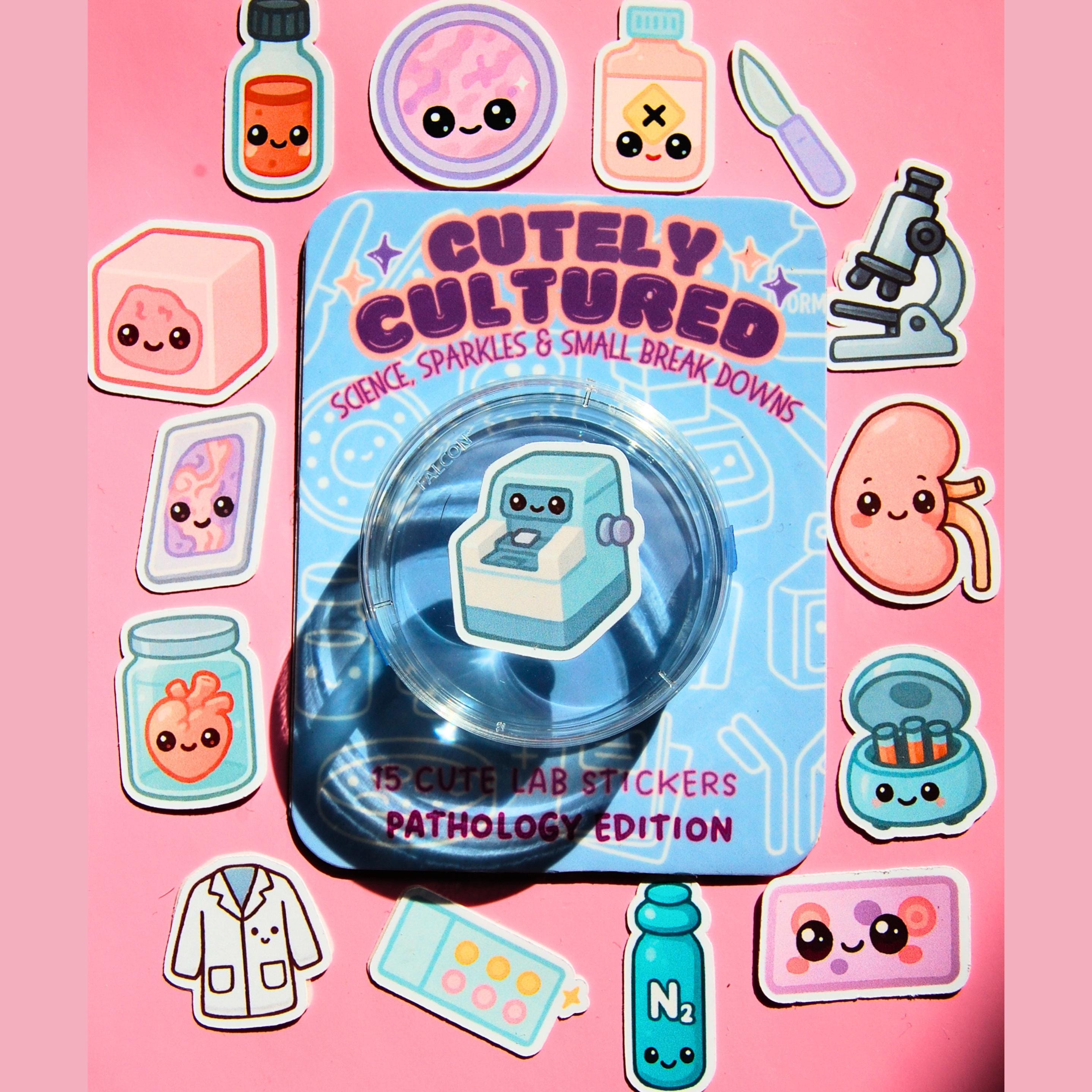 Pink Lab Stickers Pathology Sticker Set – 15 Mini Kawaii Lab Stickers in Petri Dish for ...