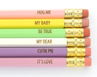 Sweethearts Candy Hearts Inspired 6 Pastel Pencil Gift Pack v1