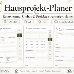 Hausprojekt-Planer PDF für Eigentümer | Renovierung, Umbau, Budget, Angebote, Material & Aufgaben