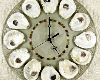 SALE - Oysters on the Half Shell Wall Clock - Moss Gray