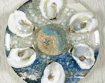 Real Oyster Shell Oyster Plate with Turtle Sauce Bowl