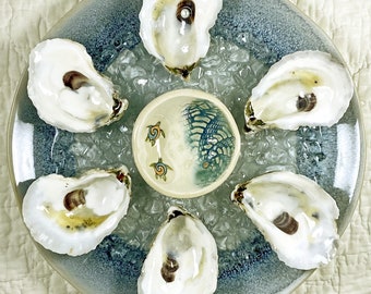 Real Oyster Shell Oyster Plate with Turtle Sauce Bowl