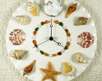 Seashell Wall Clock - with sea glass