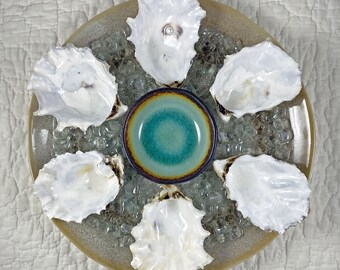 Real Oyster Shell Oyster Plate - Turquoise & Amber