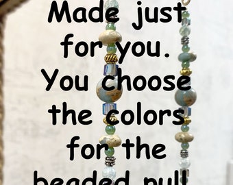 Beaded Fan/Light Pull with Pacific Oyster Shell - you choose colors!