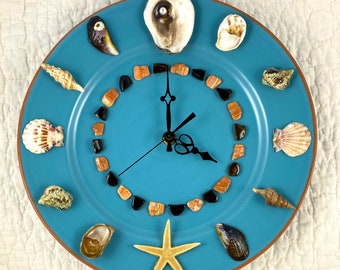 Seashell Wall Clock - Turquoise and Terra Cotta