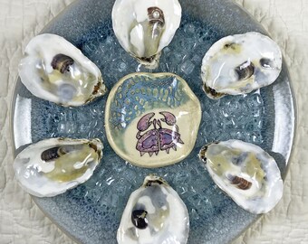 Real Oyster Shell Oyster Plate with Crab Sauce Bowl