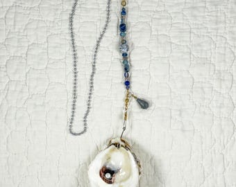 Coastal Fan Pull made with a Real Oyster Shell - two color choices