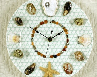 Seashell Wall Clock - turquoise and white