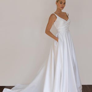 Satin Wedding Dress | V-Neck Wedding Dress | Open Back Wedding Dress | Pocket Wedding Dress | Contemporary Wedding Dress | Modern Bride