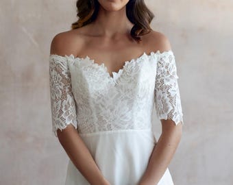 Moderne trouwjurk | Satijnen trouwjurk | Trouwjurk met blote schouders | Trouwjurk korset | Mouwloze satijnen trouwjurk