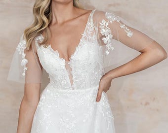 Moderne trouwjurk | Satijnen trouwjurk | Trouwjurk met blote schouders | Trouwjurk korset | Mouwloze satijnen trouwjurk