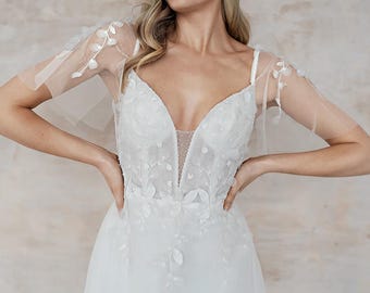 Moderne trouwjurk | Satijnen trouwjurk | Trouwjurk met blote schouders | Trouwjurk korset | Mouwloze satijnen trouwjurk