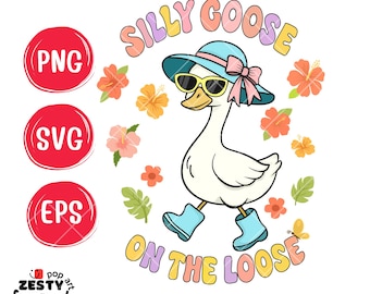 Ganso tonto suelto PNG SVG EPS / Clipart de ganso kawaii para camisetas, Cricut, sublimación, descarga digital de verano, camiseta con meme de ganso tonto