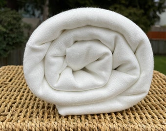May include: A white, rolled up piece of fabric. The fabric is smooth and has a slight sheen.